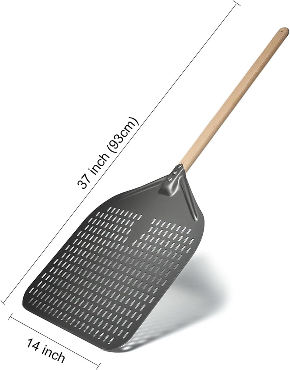 12/13/14 inch Hard Anodized Pizza Peel Perforated Pizzas Shovel Retangular Pizza Paddle with Wood Handle(14inch 93cm)