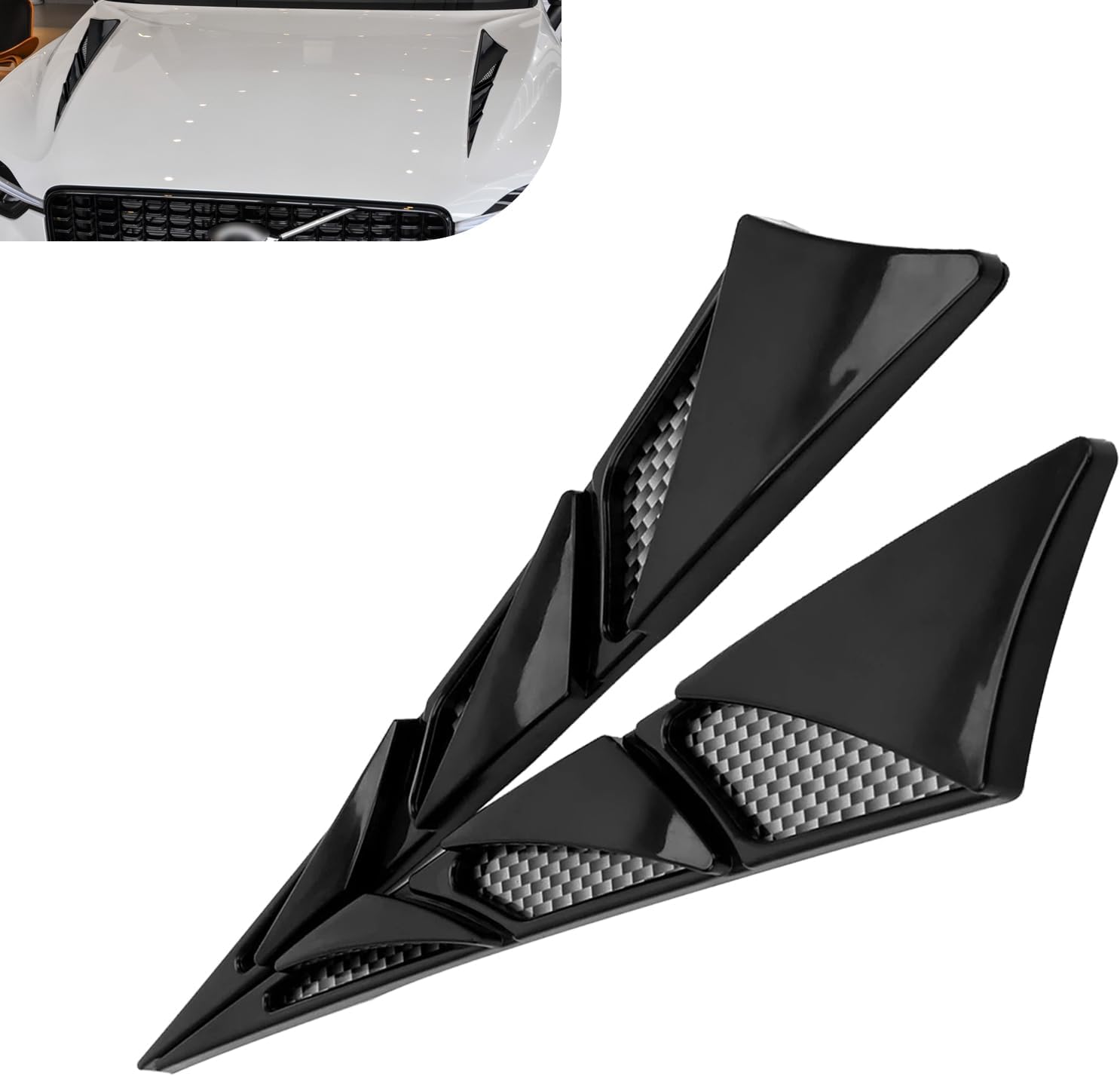 WZP 2 PCS Car Hood Ventilation Spoiler Decoration, Scratchproof & Collision-resistant Hood Simulated Ventilation Cover, Side Air Vents Shark Gill Deco Accessory, Universal for Car SUV Truck (Black)
