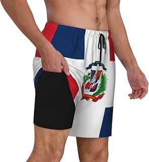SEAEAGLE Dominican Republic Flag.Png Men's Double Layer Swim Trunks Beach Shorts with Compression Liner Swimwear