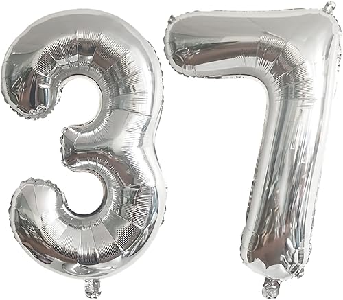 Miniatura 1 de Globo de aluminio de 40 pulgadas con el número 37, globo gigante número 37 para decoración de fiesta de cumpleaños de 37, boda, aniversario,