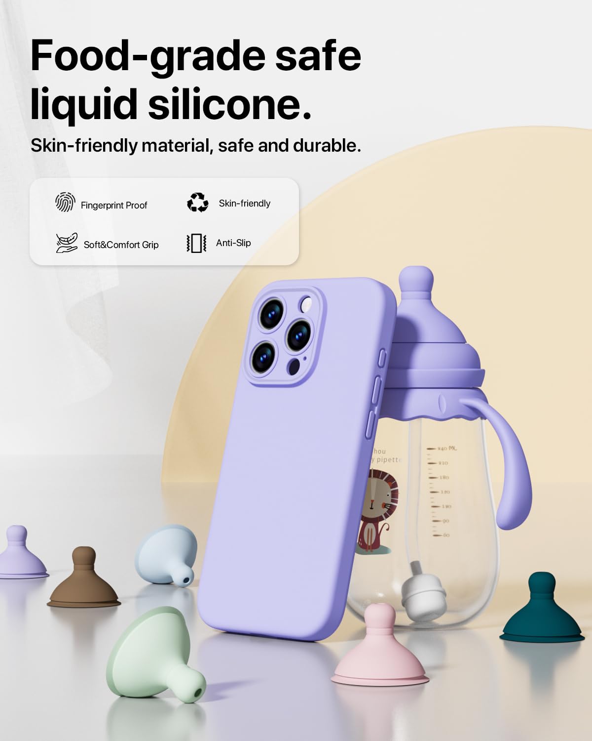 GOODVISH 3 in 1 Silicone Cover per iPhone 15 Pro 6.1" (2023), Custodia con 2 Pellicola Protettiva, Case per Cellulare Ultra Sottile Antiurto Resistente [Protezione Fotocamera], Viola