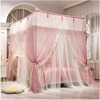 Colcha Cuadrangular con Soporte, Estilo Corte Princesa Habitación Cama Cortina Mosquitera (Color: Verde, Tamaño: 150X200cm/59X79inch) (Color : Pink with Light, Size : 200X220cm)