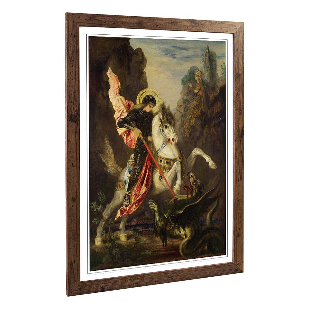 Big Box Art Framed Print of Gustave Moreau George and The Dragon Design | Wall Art Picture | Home Decor for Kitchen, Living Room, Bedroom, Hallway, Walnut, A2 / 24.5x18 Inch / 62x45cm