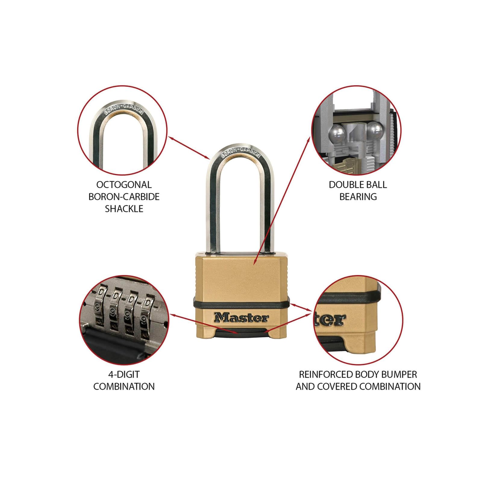 MASTER LOCK Lucchetto ad Alta Sicurezza [Combinazione] [Arco XLungo] [Zinco] [Esterno] M175EURDLH - Ideale per Portali, Garage, Lunghezza Archetto,Sconto