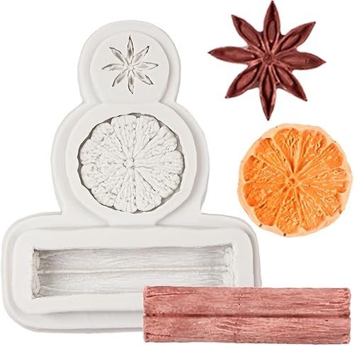 Molde de silicona para especias de invierno, rebanada de limón, anís estrellado, mandarina, cáscara de fondant, moldes para decoración de tartas,