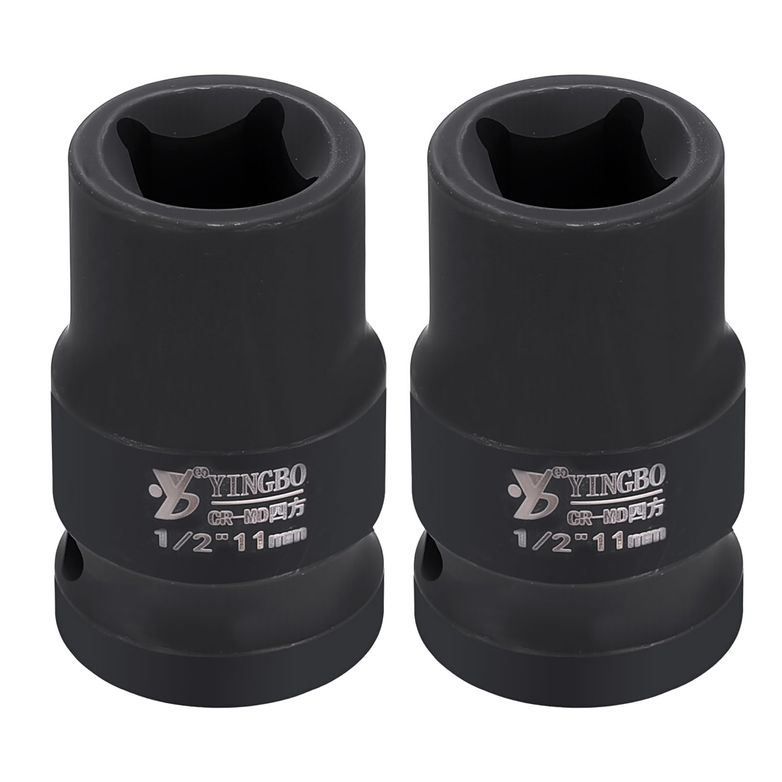 sourcing map 2pcs 4 Point Square Socket 1/2" Drive 11mm Metric Square Impact Socket 1.6" (40mm) Long 40CR Steel Phosphating Standard Wheel Sleeve Tool for Auto Repair Mechanical Home Use