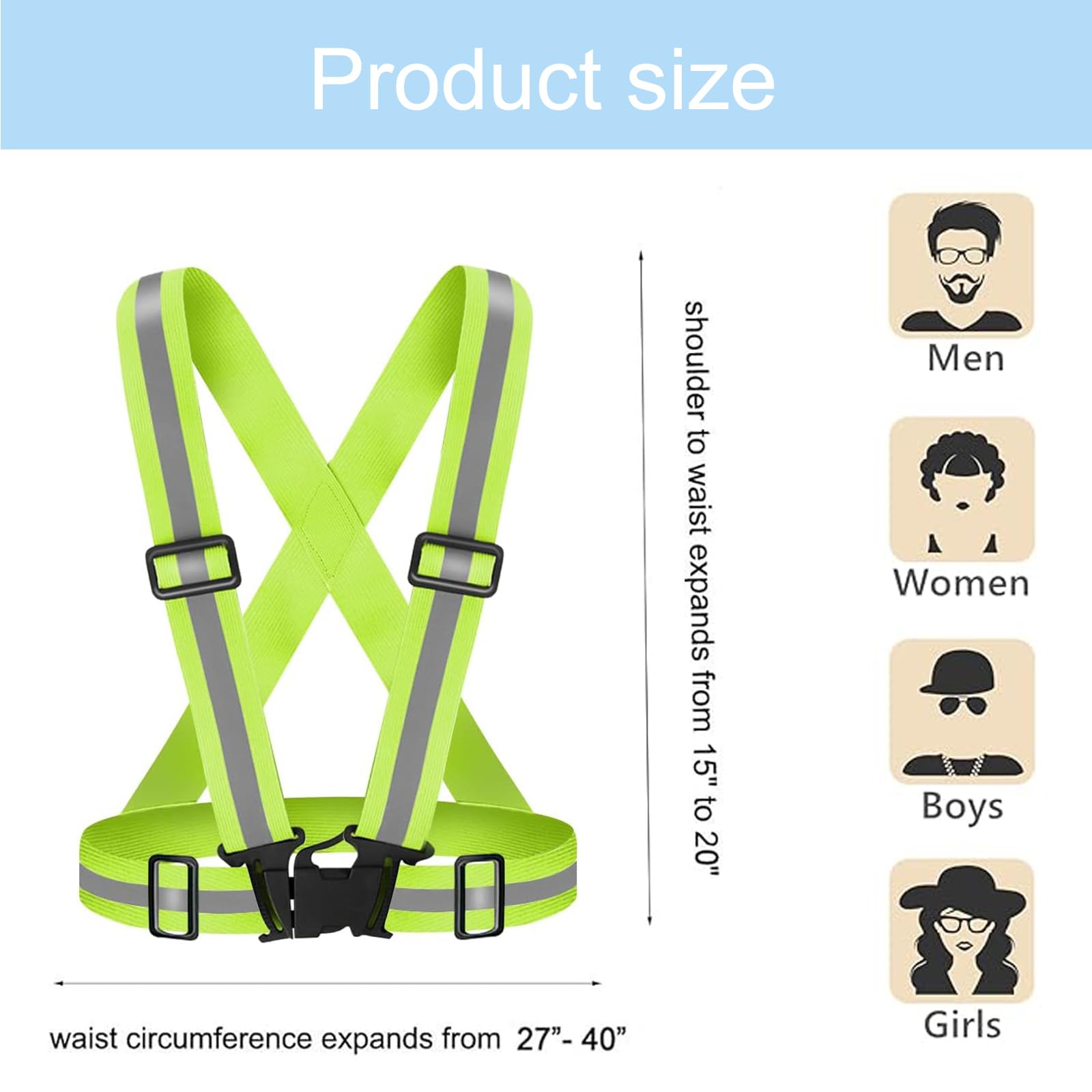 Nutabevr 2 Piezas Verde Fluorescente Chaleco Reflectante, Alta Visibilidad Tirantes Reflectantes de Seguridad Elástica Ajustable, Accesorios de Seguridad, para Correr,Senderismo,Ciclismo
