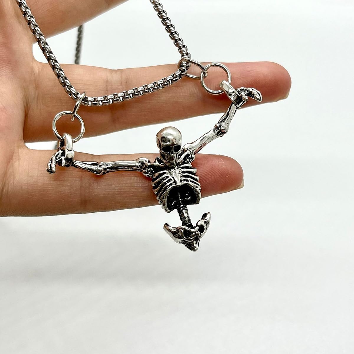 Punk Skeleton Skull Necklace for Men Women Vintage Captivity Skull Pendent Necklace Gothic Halloween Necklace Personalized Hip Hop Rock Biker Necklace Christmas Halloween Birthday Party Costume Jewelry - Image 3
