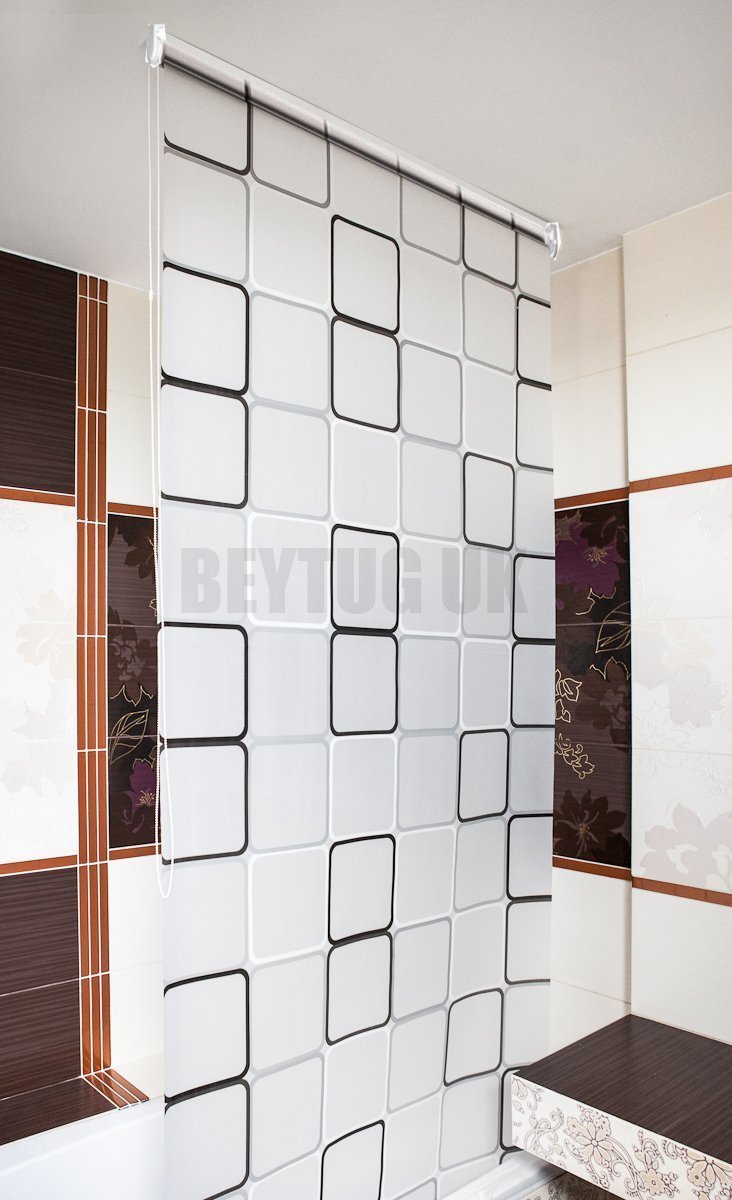 Tropik Home Bathroom Shower Curtain Roller Blind Extra Long, 4 Width Sizes, Quadro (120 X 240CM)
