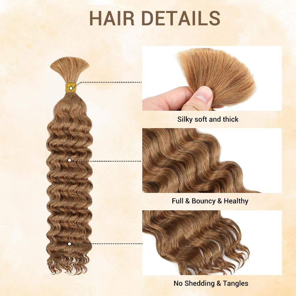 Human Braiding Hair for Boho Knotless Braids 1 Bundle 16 Inches 40g Deep Wave 10A Brazilian Virgin Human Bohemian Hair for Braiding Honey Blonde 27