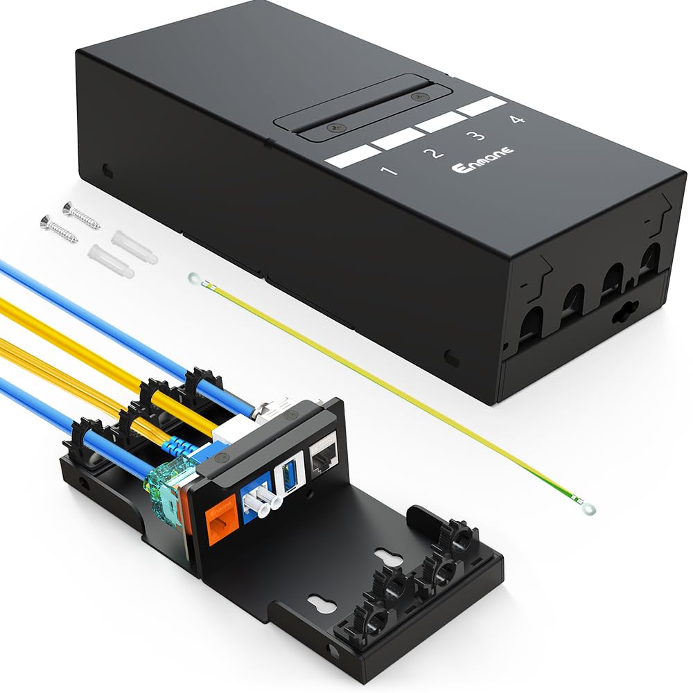 Enmane 4 Port Patch Panel Blank Keystone Patch Panel UTP&STP Compatible with LC/SC/ST/FC/USB/HDMI Keystone Jack for Home/Office Ethernet Termination Box