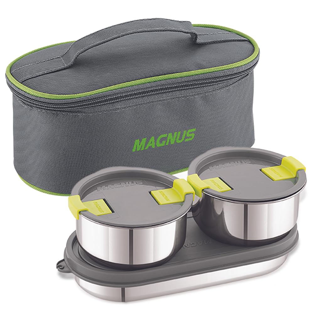 Magnus Olive-3 Prime Steam Lock Stainless Steel Lunch Box for Kids, Lunch Boxes for Office Men, Women, Leak-Proof Containers with Carry Case, Airtight Food Storage for School, Picnic