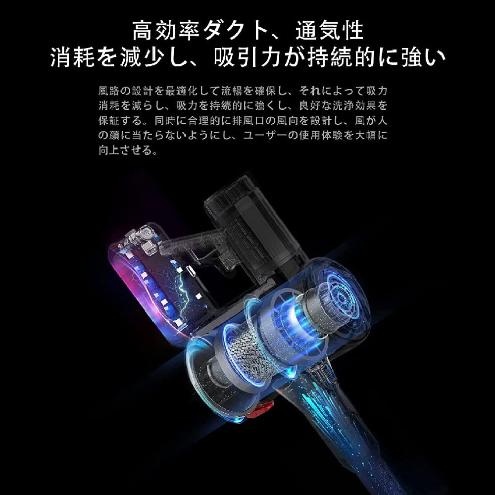 コードレス掃除機 LEDライト 低ノイズ (15000paブラック) Amazon | コードレス 掃除機 15000Pa強力吸引 LED照明付き 3in1