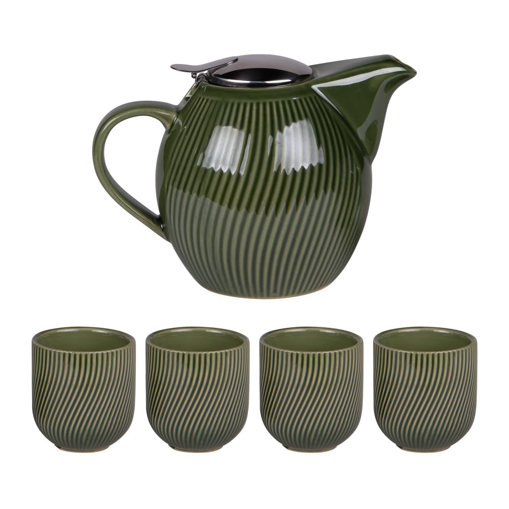 Théière 0,9L en grès Mao vert Table Passion et ses 4 gobelets
