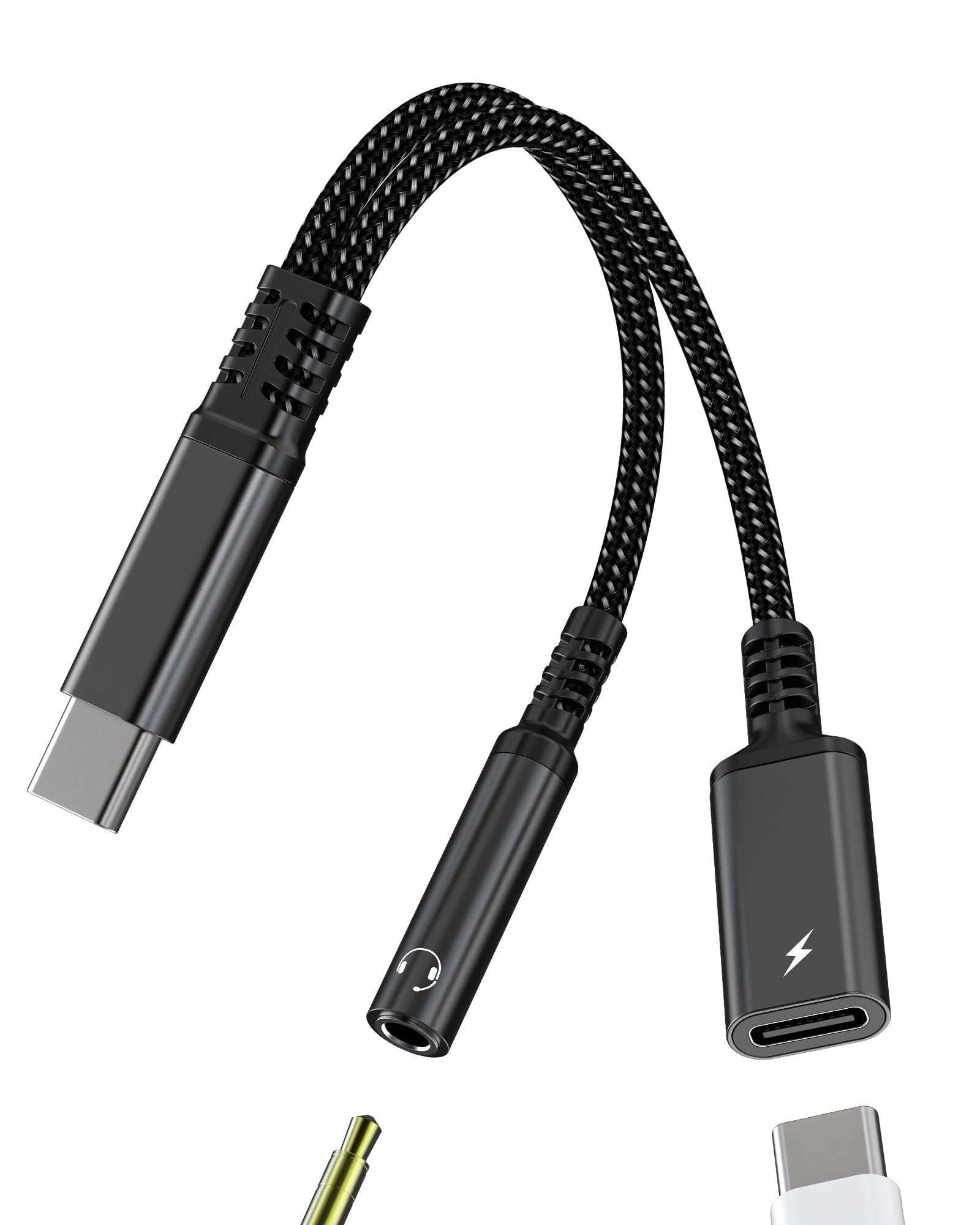 USB-C to 3.5mm Audio Adapter Charger Dongle Cord 2 in 1 DAC Type C Aux Splitter Cable for iPhone15 Pro Max iPad Pro Compatible for Samsung Galaxy S20