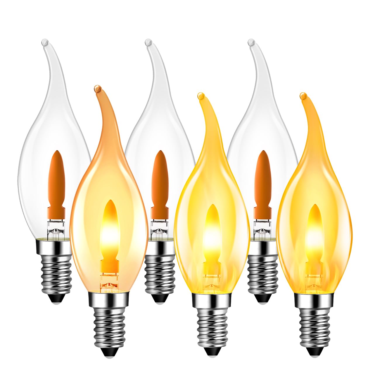 LVWIT E14 Flame Candle Led,Flickering Flame Chandelier Candle Light Bulbs,1800K Warm Light E14 Flickering Bulb,Fire Orange Light Bulb for Porch Indoor Decorations,Non-Dimmable(6 PCS,2 Modes)