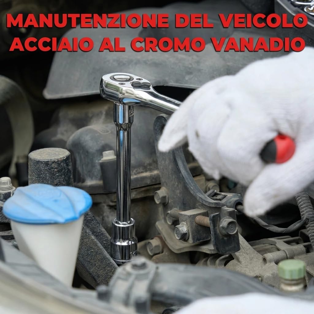 Set Chiavi a Cricchetto 216 Pezzi con Bussole e Accessori, Kit Attrezzi Completo 1/4 3/8 1/2 Pollici con Valigetta, Chiavi per Auto e Officina