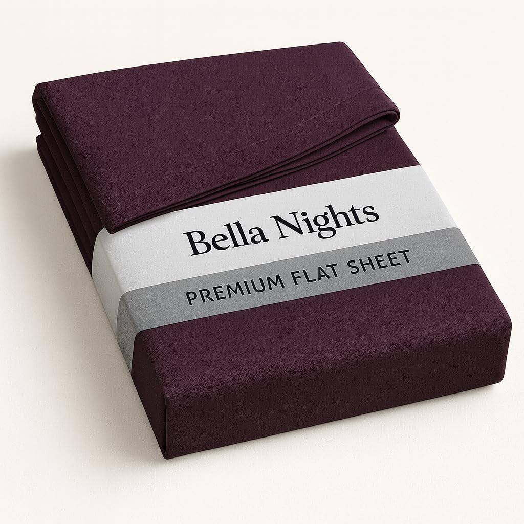 Bella Nights Flat Sheet Polycotton Blend – Soft & Durable Easy Care Bed Sheet Plain Dyed Bed Linen – Lightweight Bedding – Hotel Quality Bed Sheet (Plum, Double)