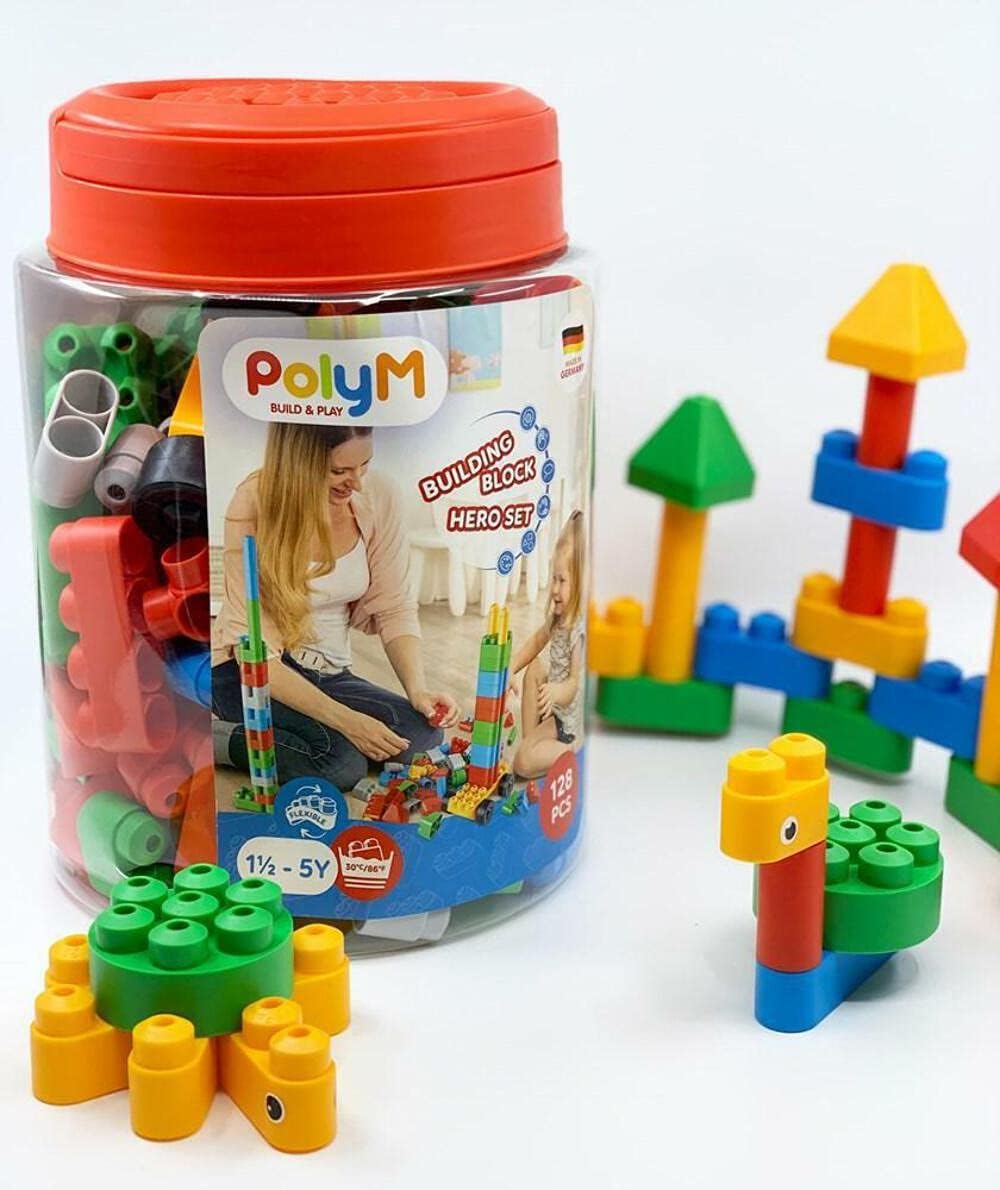 PolyM Building Block Hero Set. Contains 128 Pieces Ages 18months +