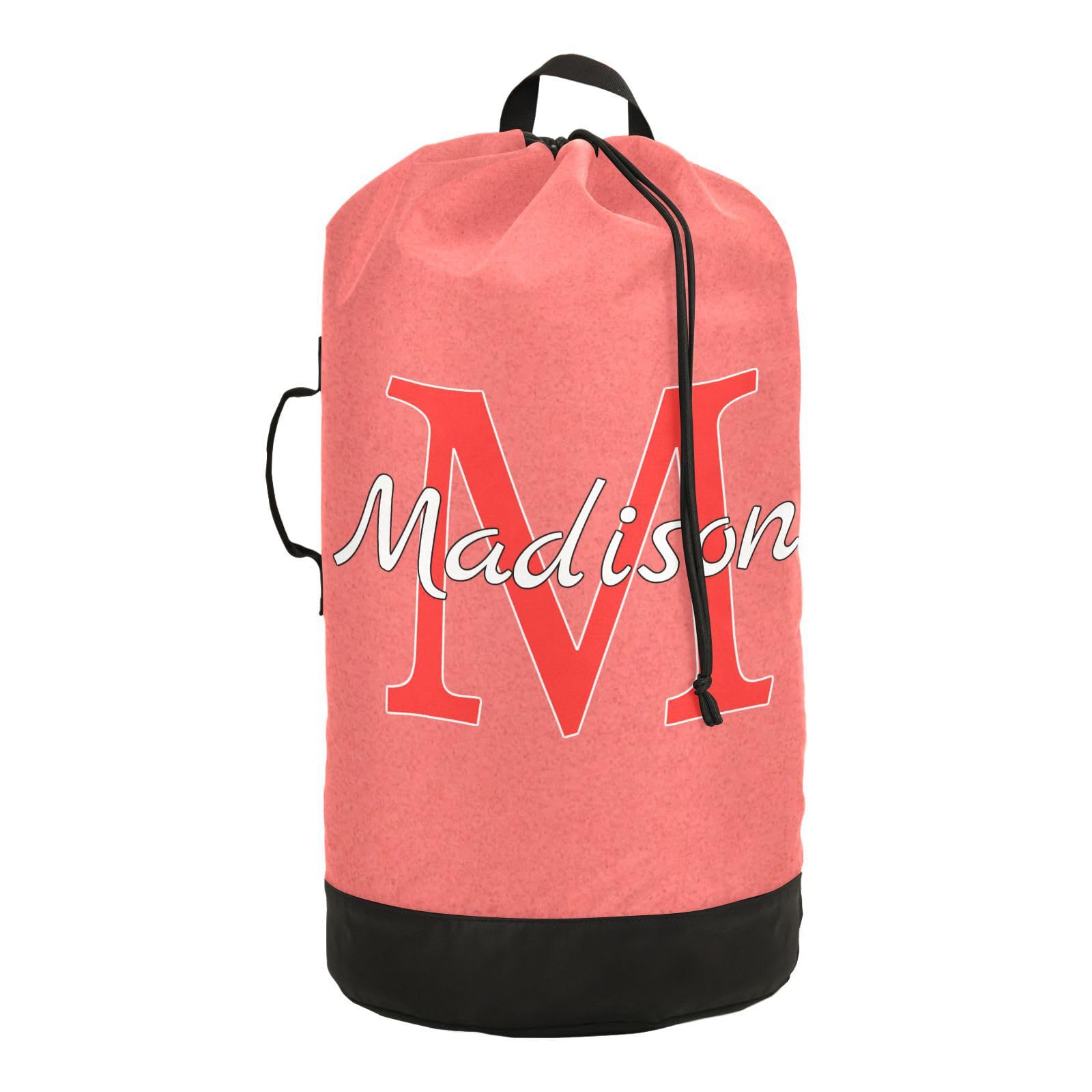 Bright Pink Personalized Nylon Travel Laundry Bag for Luggage Custom Dirty Clothes Organizer with Drawstring Closure & Shoulder Straps Laundry Hamper