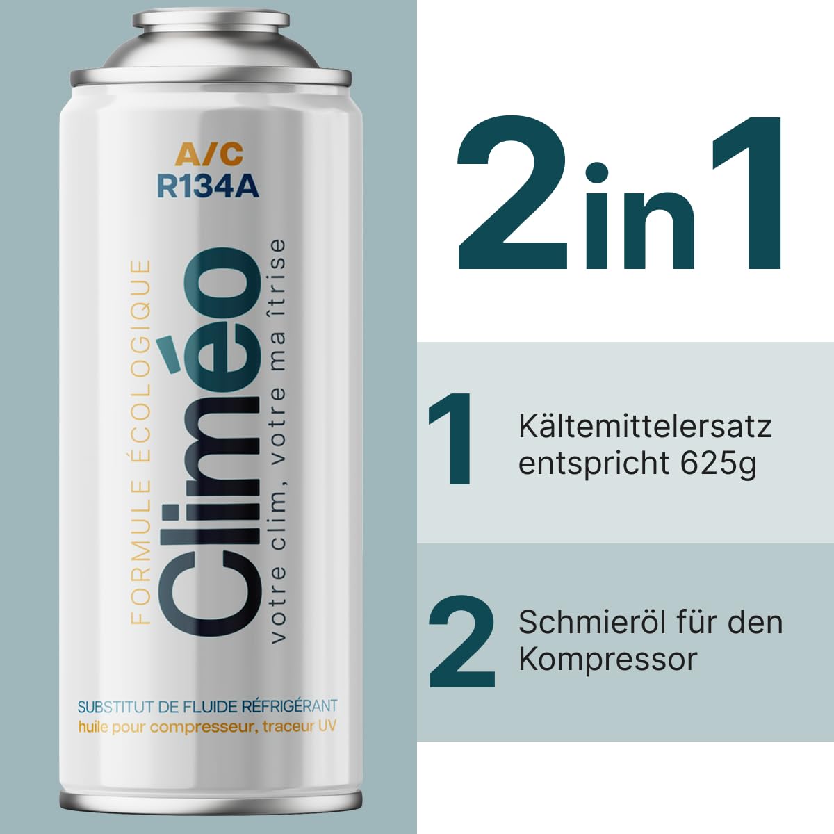 Kältemittelersatz R134a R12 Nachfüllset - Klimaanlage selbst befüllen & warten - Entspricht 625g R134a - Öl & Dichtmittel - Für PKW bis Bj. 2016