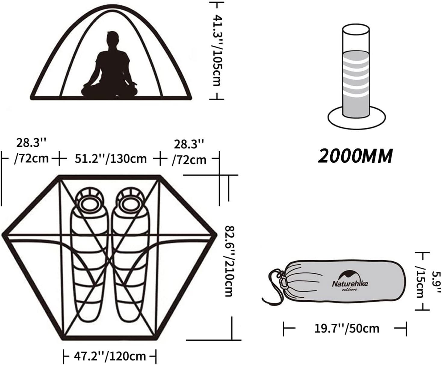 Naturehike Cloud Peak Hexagon Tent 4 Season Backpacking Tent for 2