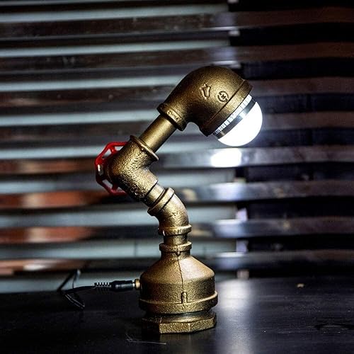 Miniatura 3 de WOCOYO TDD - Lámpara de escritorio steampunk para la industria, lámpara de mesa de tubería de agua, lámpara de mesa retro con tubos de agua, luz de