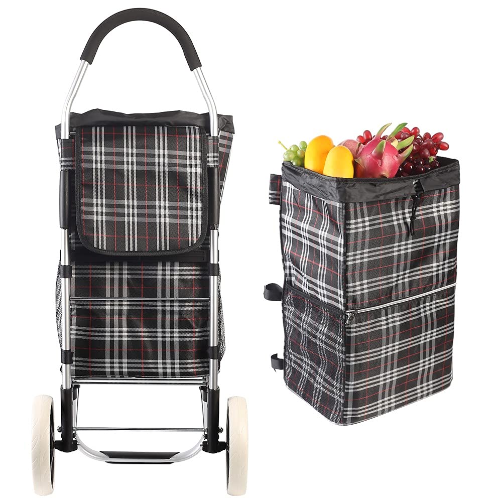 Falytemow Foldable Shopping Cart 2 Wheels 40 inch Handle Height Utility