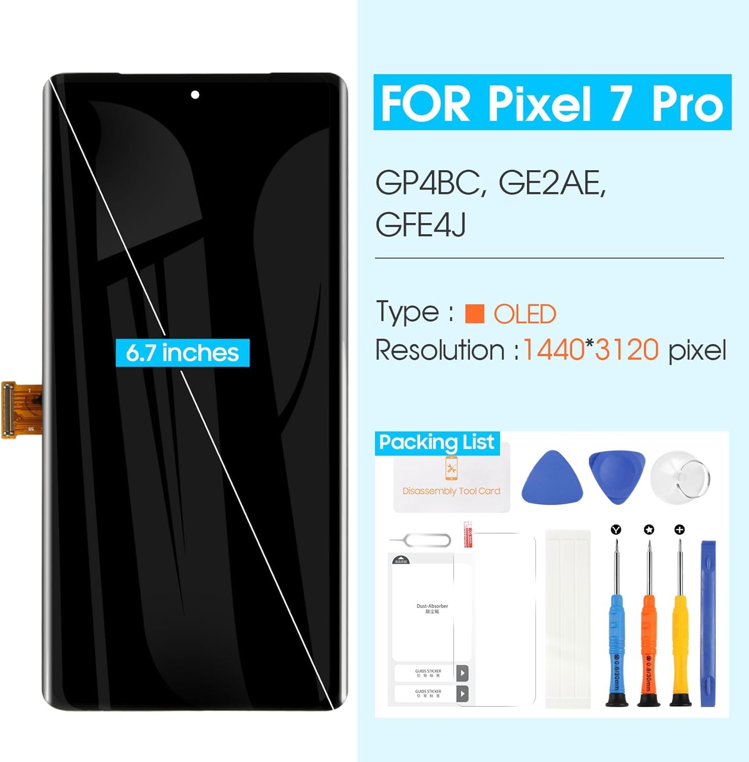 OLED for Google Pixel 7 Pro Screen Replacement - for Google Pixel 7 Pro LCD Display GP4BC GE2AE Digitizer Touch Screen Assembly with Tool (Black with Frame,Support Fingerprint)