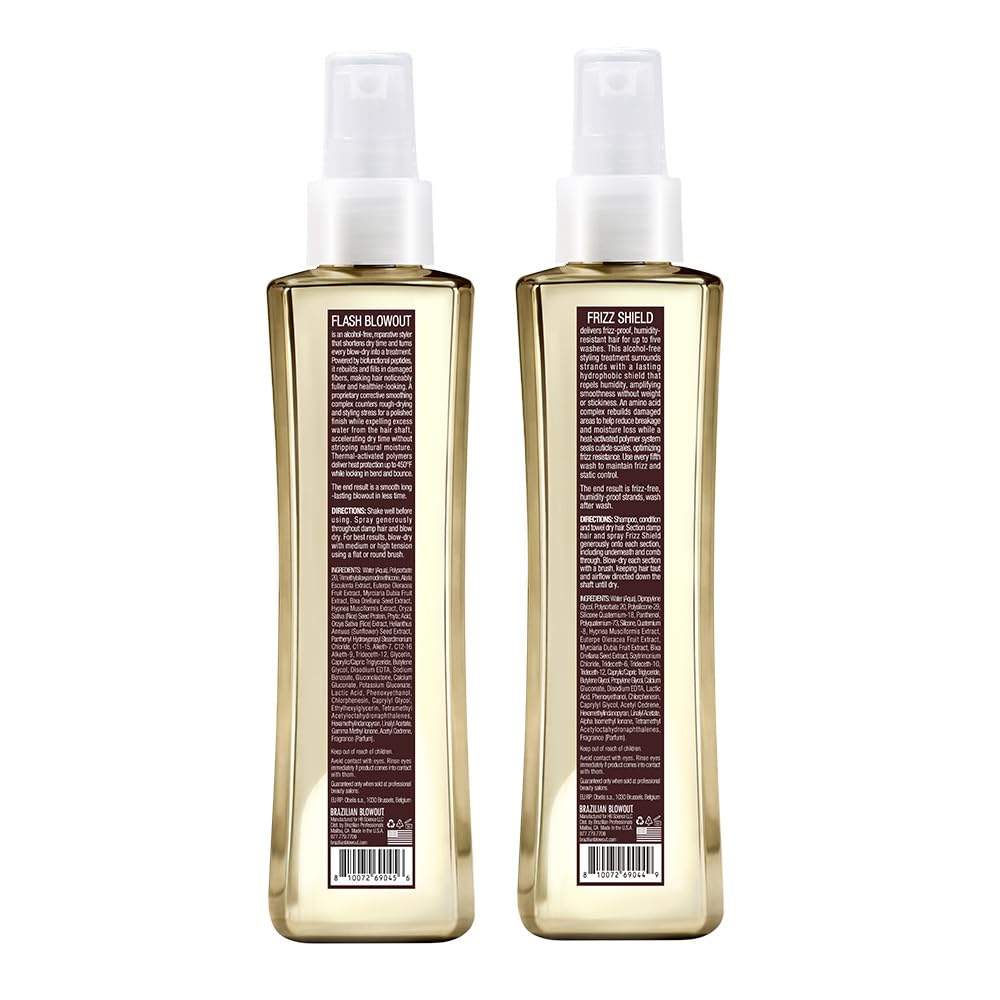 BRAZILIAN BLOWOUT Flash Blowout & Frizz Shield Duo, Repair, Smooth Fast Dry