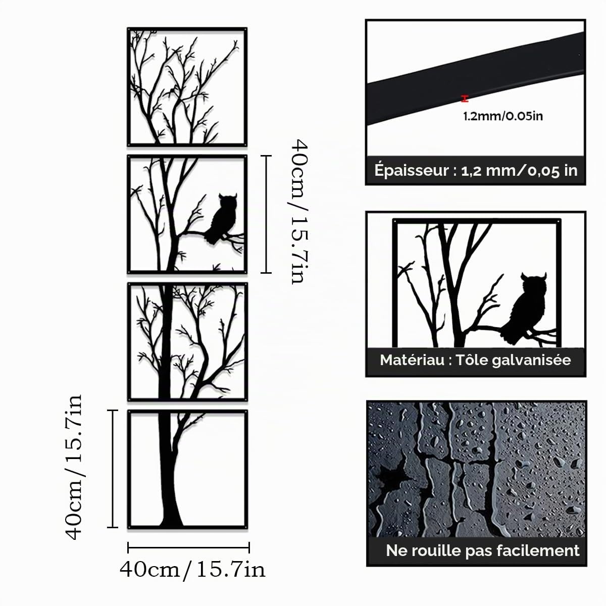 Luccyle Arbre Decoration Murale Metal,Arbre En Métal,Decoration Murale Maison,Idéale pour salon et couloir,Grand lot de 4 (15.7in×63in)