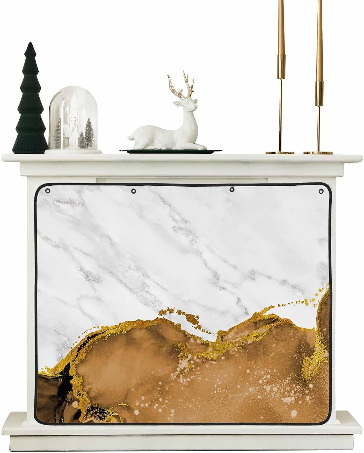 Magnetic Fireplace Cover Brown Marble Fireplace Screen Decorative White Modern Abstract Art Luxury Insulation Fireplaces Blocker Save Energy Fireplaces Draft Stopper Covers for Living Room 36x30