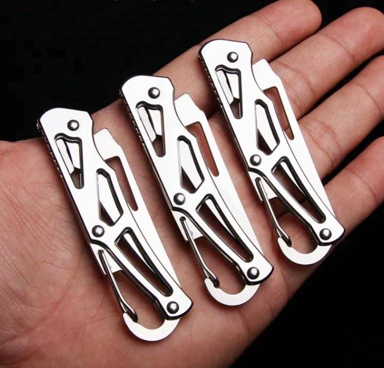 Mini Canivete Chaveiro de Bolso, Faca Dobrável Compacta, Ferramenta Multiuso Portátil (PRATEADO)