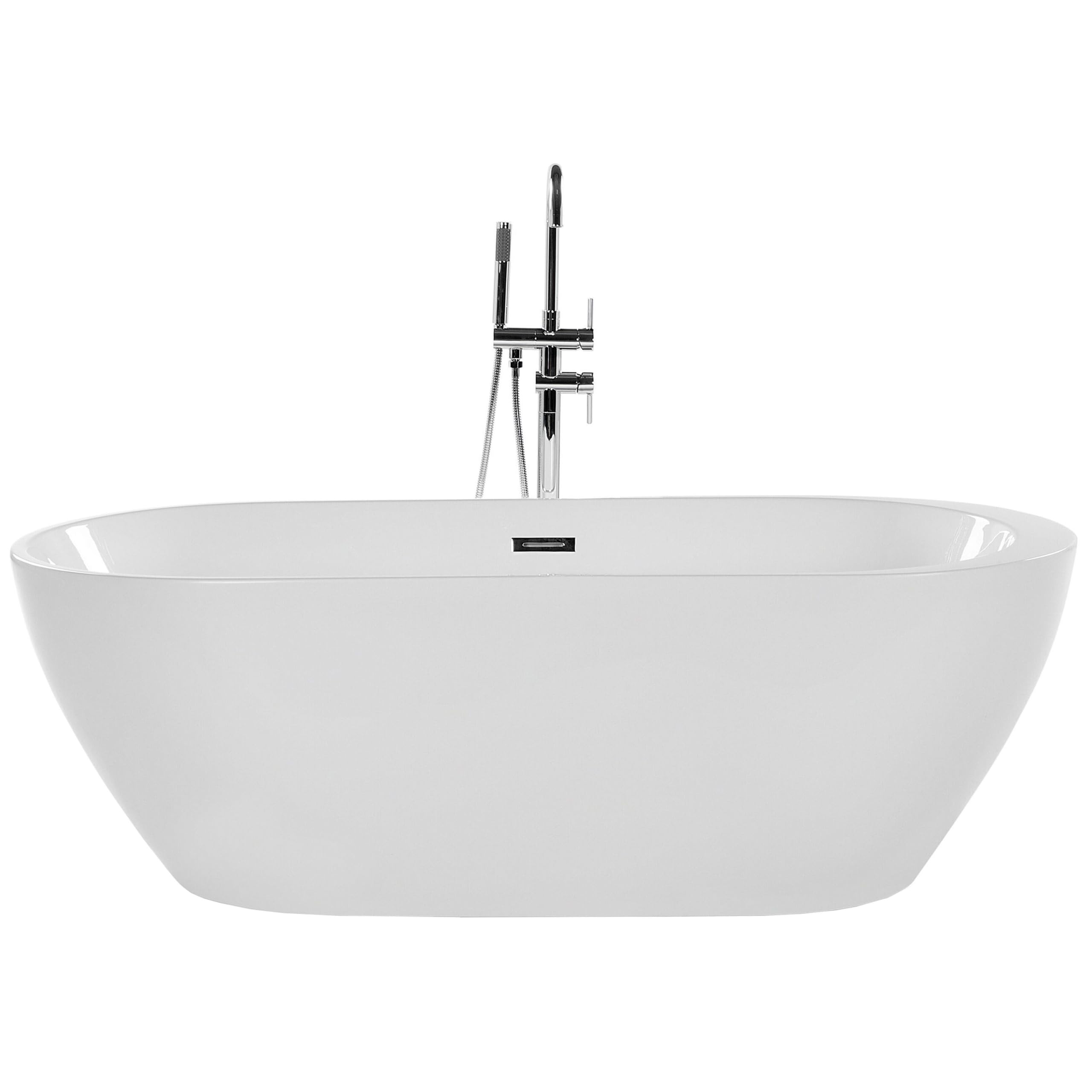 Bañera independiente de acrílico blanco plateado 170 cm con rebosadero moderno Nevis