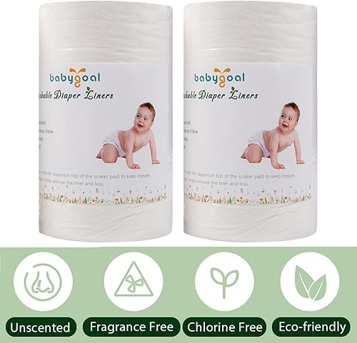 Miniatura 2 de Babygoal Forros de pañales de tela para bebé, 2 unidades, rayón de bambú para pañales de tela (200 hojas) 2BBT01