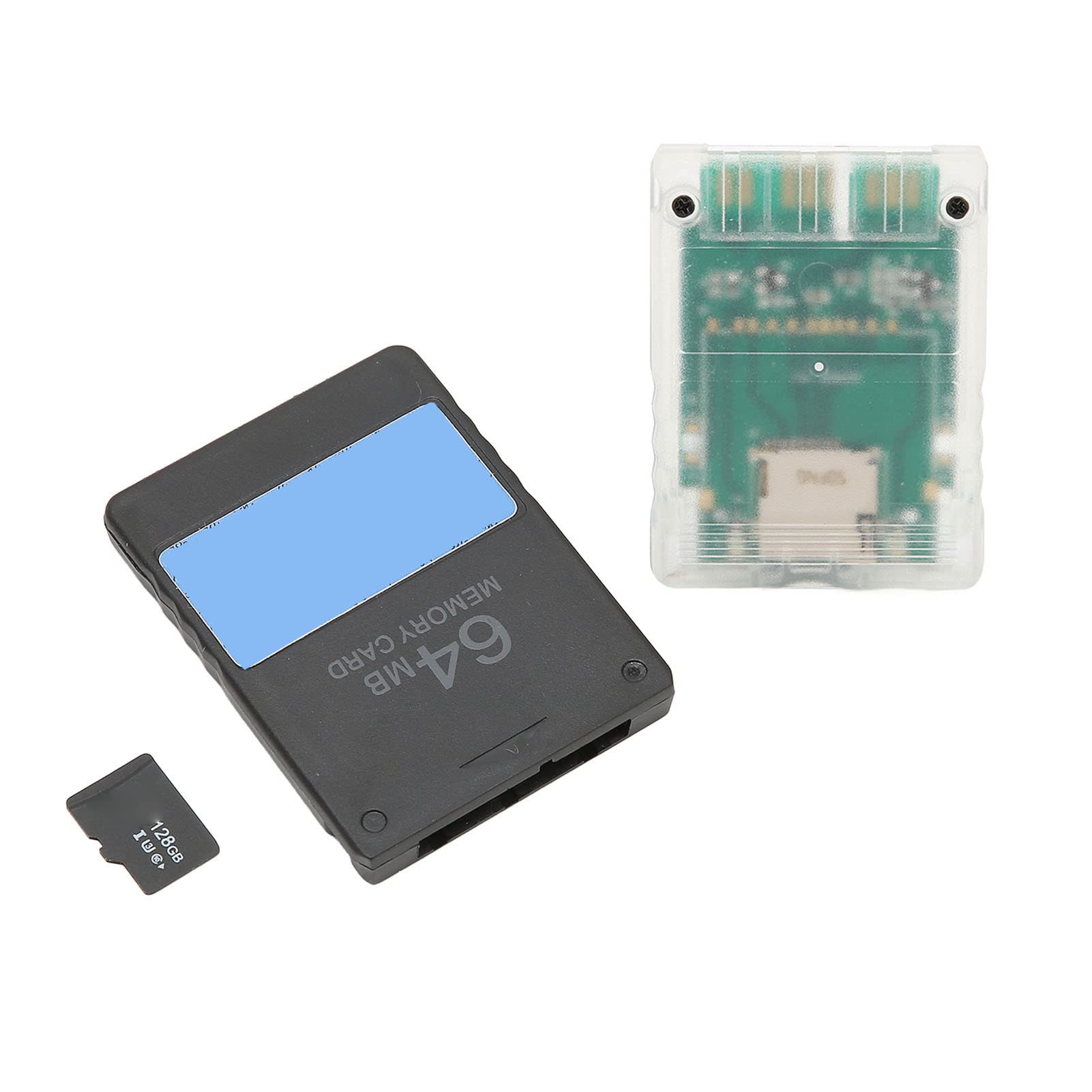 Adaptador de Lector de Tarjetas, Plug and Play Lector de Tarjetas de Memoria Profesional Clear White Universal con Tarjeta de Memoria 128G 64MB FMCBV1.966 Tarjeta para Consolas