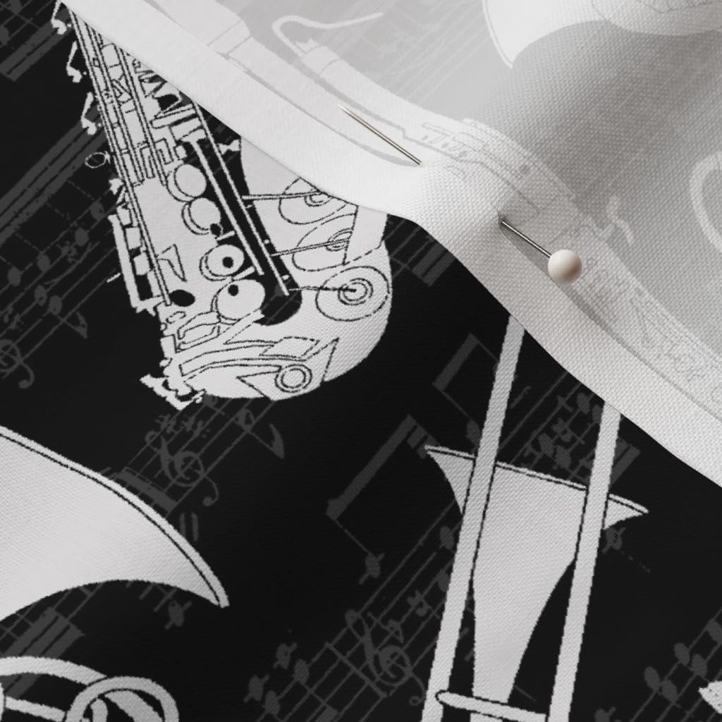 Spoonflower Fabric - Musical Instruments Black & Ivory White Orchestra Music Symphony Band Printed on Petal Signature Cotton Fabric by The Yard - Sewing Quilting Apparel Crafts Decor