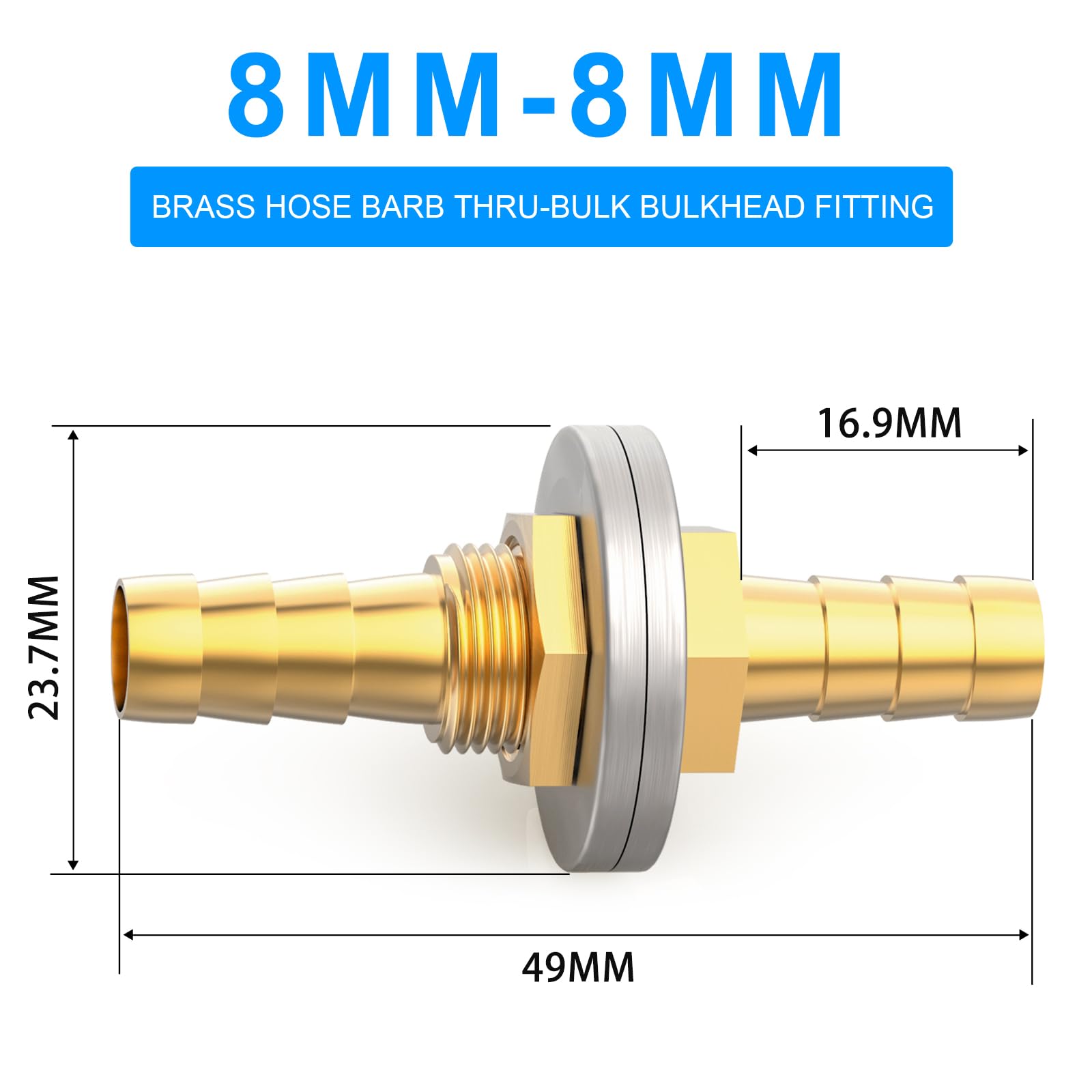 5 sztuk 8 mm do 8 mm mosiężny wąż Barb Thru-Bulk Head Hex prosty Union Fitting z 10 sztukami obejm do węża