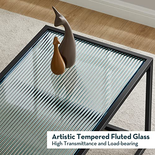 Saygoer Coffee Table Glass Coffee Tables Small Modern Art Center Table For Living Room Home Office Small Space Unique Clear Chic Tabletop With Metal Leg 39.3X19.7X17.7 Inches Easy Assembly #TOP6