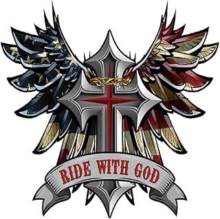 Premium Ride with God Wings and Cross Helmet Sticker Decal