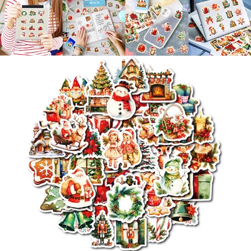 50PCS Christmas Stickers for Kids Adults Handmade Craft - Waterproof Vinyl Stickers for Scrapbooking, Laptop Tags, Luggage Labels, Water Bottle Decoration Gift, Merry Christmas Stamp, Football Wall