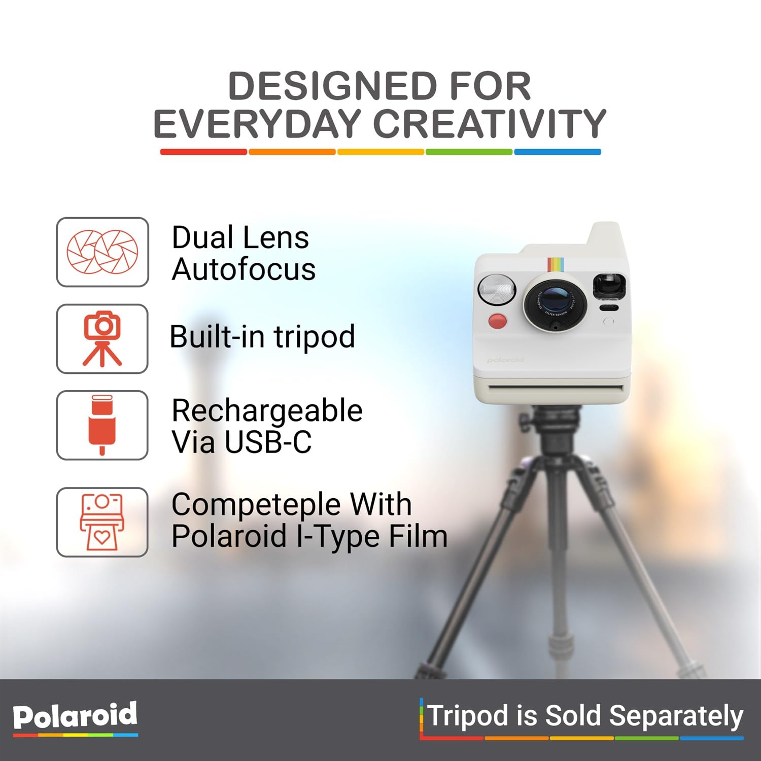 Polaroid Now Generation 3 I-Type Instant Camera (Black) Bundle with Color I-Type Film (8 Exposures), Hard Protective Case and Wrist Strap