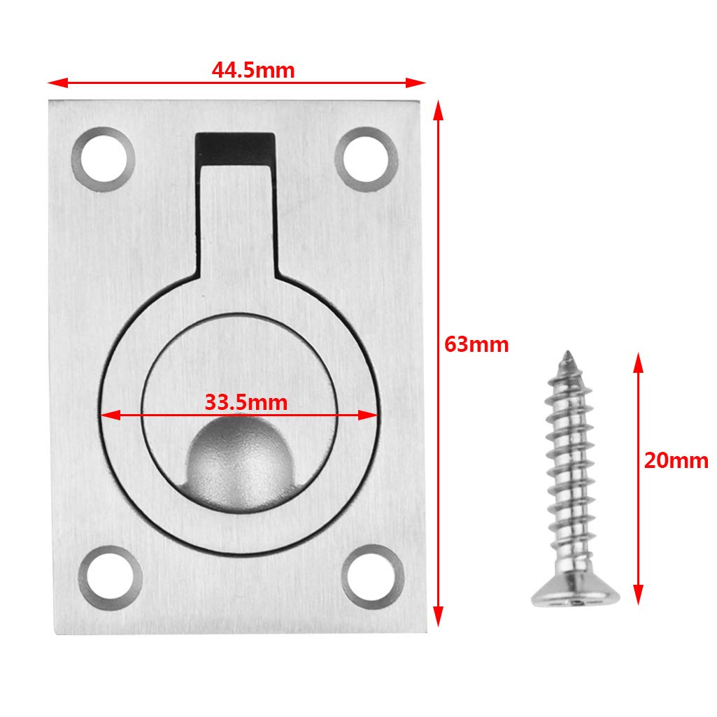 2-Pack 304 Stainless Steel Square Flush Pull Ring Handles (2" X 1.6") For Boats, Furniture, Cabinets