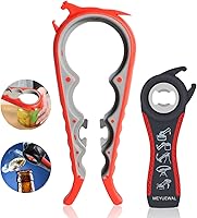 Vista 9 de Abridor de frascos y botellas para manos débiles, kit abridor de latas y botellas multifunción 5 en 1 con mango de silicona, fácil de usar para Rojo