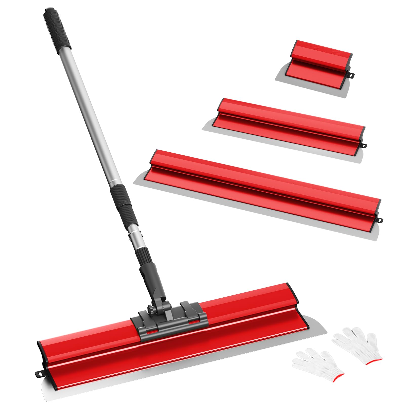 Kit de spatules de surface (250/400/600 mm) et tige télescopique de 0,97 m à 1,82 m avec adaptateur, kit de spatule de lissage multifonction pour grand espace de travail, décoration murale (Rouge)