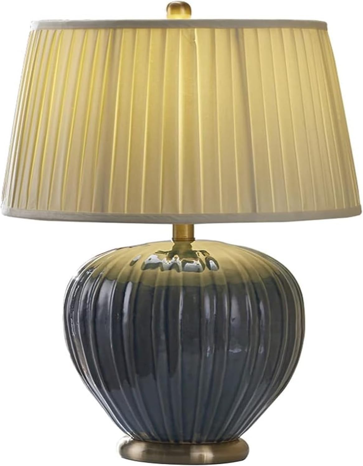 DFAEEKIYO Glazed Ceramic Table Lamp Bedside Modern White Pleated Lampshade Ceramics Desk Study Office Decoration Desktop