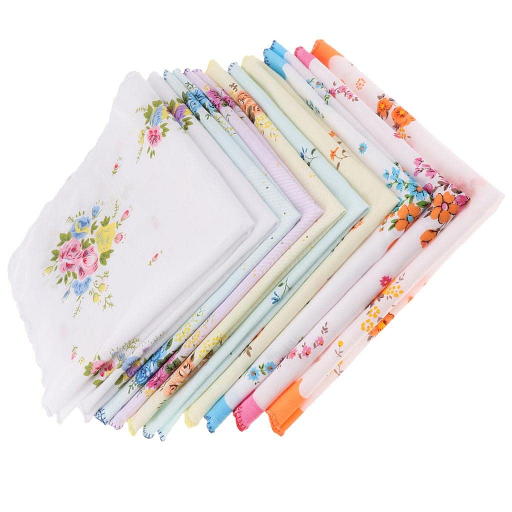 HEAVENGLOW 10x Women Cotton Printed Handkerchief Hanky Kerchiefs Pocket Square as Gift|Clothing, Shoes & Accessories | Women's Accessories |10pcs Women Hankerchiefs. (Random Color)-image-40