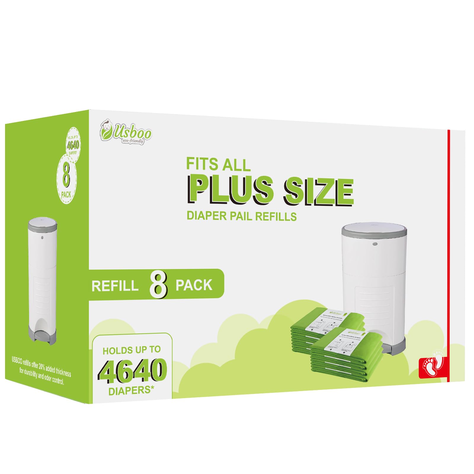 USBOO Refills Compatible with Dekor Plus Diaper Pail | 8 Pack | Disposable Diaper Pail Refill | Extra Thickness | Diaper Trash Bags | Cherry Blossom Scented | Holds up to 4640 Diapers