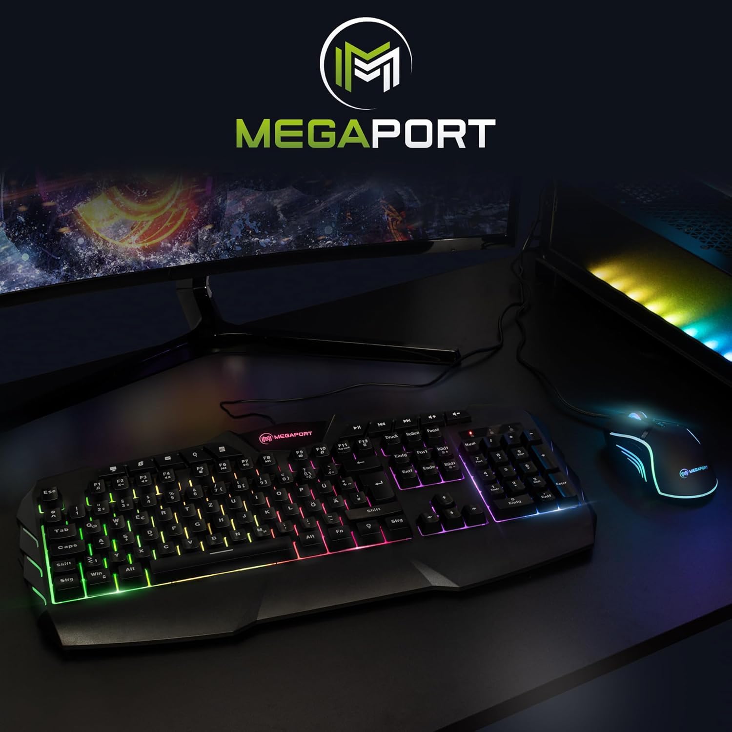 Ensemble Clavier et Souris de Jeu – Rétroéclairage LED RVB, Disposition QWERTY (FR), Souris de Jeu à 7 Boutons avec éclairage LED 4 Couleurs et DPI réglable (800/1200/1600/2400)