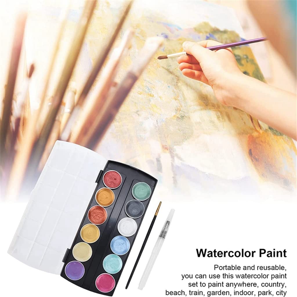 Aquarellfarben-Set mit 12 festen Farben, Kunstmalpigmente für MalbücherAquarellfarben-Set mit 12 festen Farben, Kunstmalpigmente für Malbücher